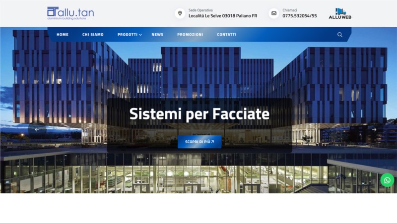 Screenshot del sito web realizzato per Cliente Allutan