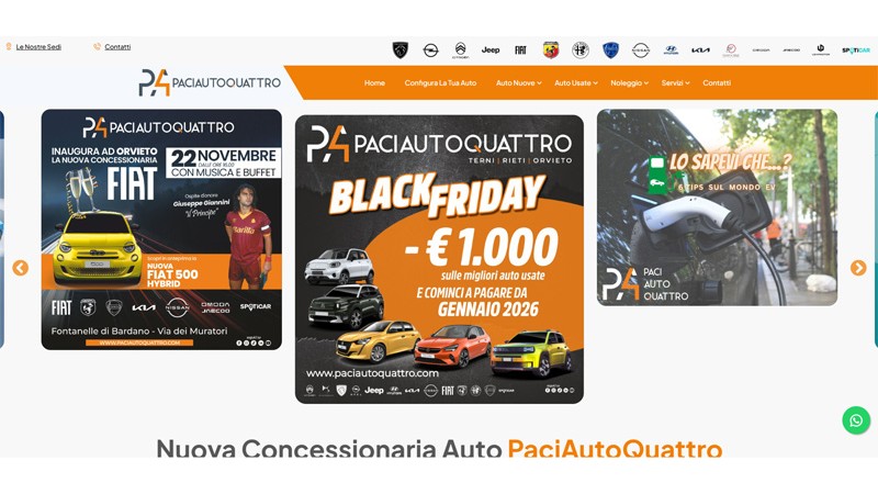 Screenshot del sito web realizzato per Cliente Paciautoquattro