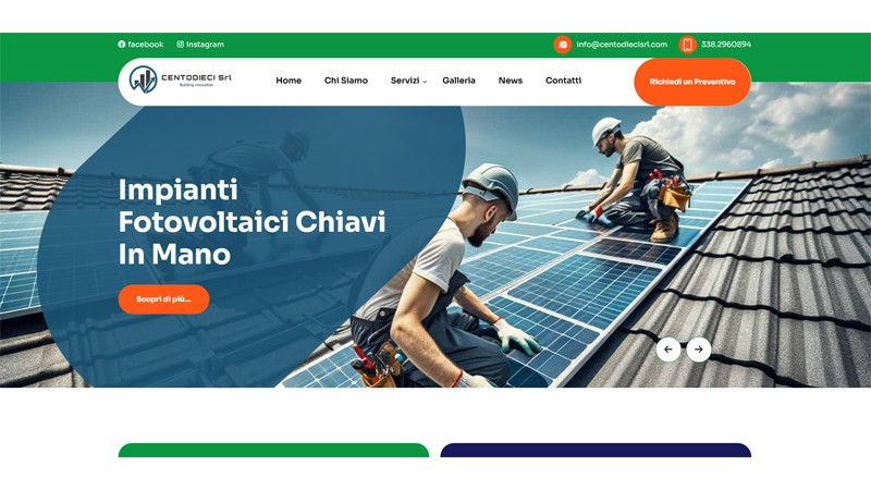 Screenshot del sito web realizzato per Cliente Centodieci srl